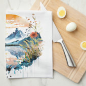 Gebirgszene Watercolor Geschirrtuch (Viertel Falte)