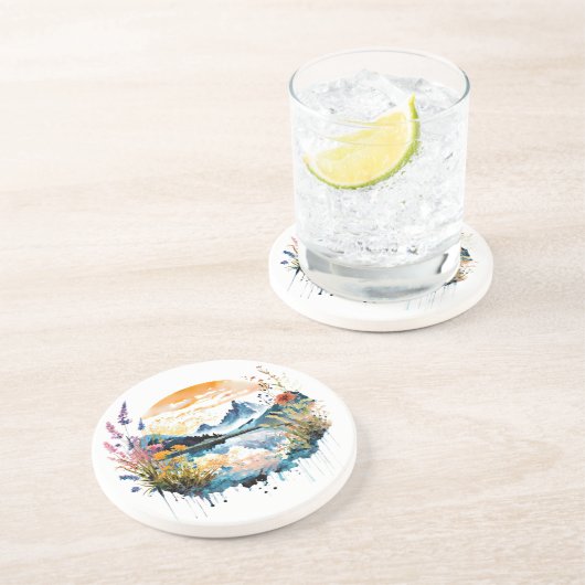 Gebirgszene Watercolor Getränkeuntersetzer (Seite)