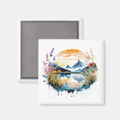 Gebirgszene Watercolor Magnet (Vorderseite/Rückseite)