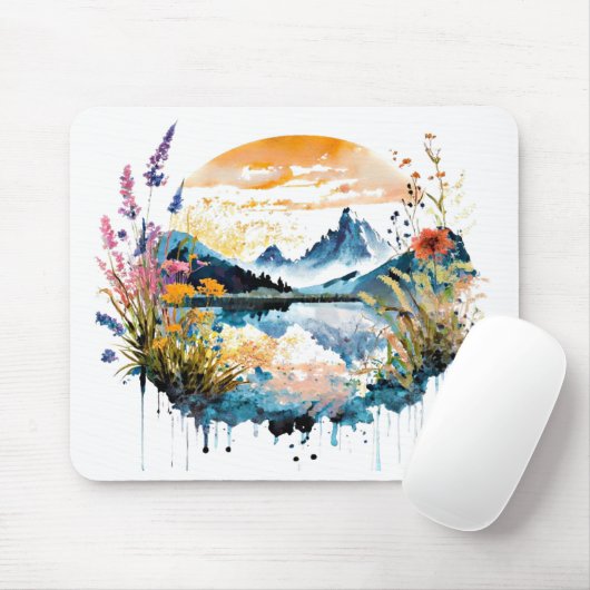 Gebirgszene Watercolor Mousepad (Mit Mouse)