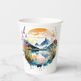 Gebirgszene Watercolor Pappbecher