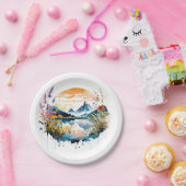 Gebirgszene Watercolor Pappteller (Party)