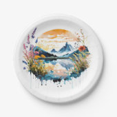 Gebirgszene Watercolor Pappteller (Vorderseite)
