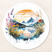 Gebirgszene Watercolor Runder Pappuntersetzer (Vorderseite)