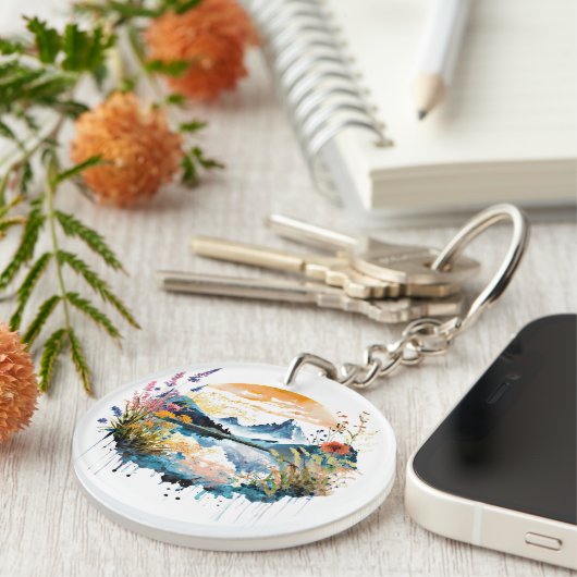 Gebirgszene Watercolor Schlüsselanhänger (Vorderseite rechts)