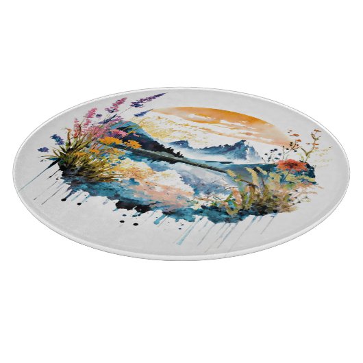 Gebirgszene Watercolor Schneidebrett (Ecke)