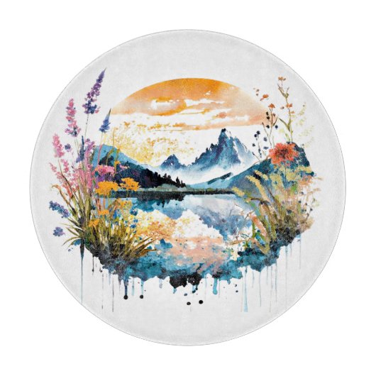Gebirgszene Watercolor Schneidebrett (Vorderseite)