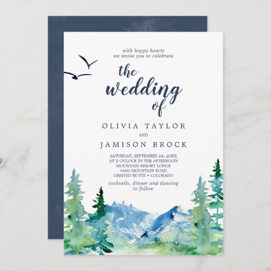 Gebirgsziel am Felsen, Hochzeit von Einladung (Vorne/Hinten)