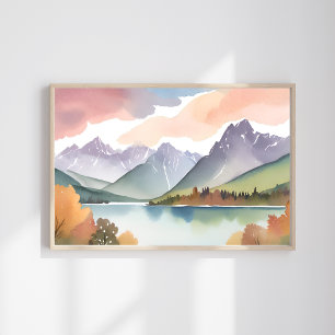 Gebirgszug Luftige Natur Aquarell Landschaft Poster