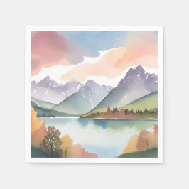 Gebirgszug | Luftige Natur Aquarell-Landschaft Serviette