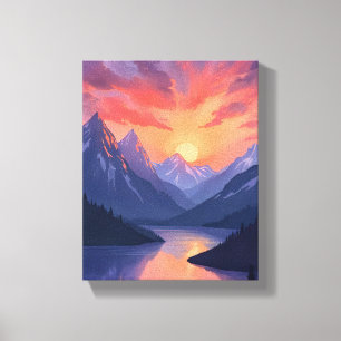 Gebirgszug Sonnenuntergang Wasserfarben-Landscha Leinwanddruck