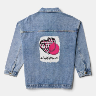 geblasene Softball Auntie Pink Leopard Herz Messy Jeansjacke