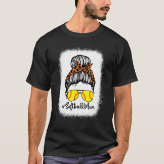 geblasene Softball-Mama mit Leopard und Messing Bu T-Shirt