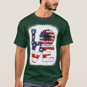 Gebleicht 4. Juli Liebe Sonnenblume Patriotic Amer T-Shirt