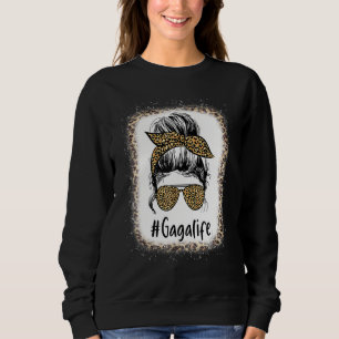 gebleicht Gaga Life Messy Hair Bun Leopard Mutter Sweatshirt