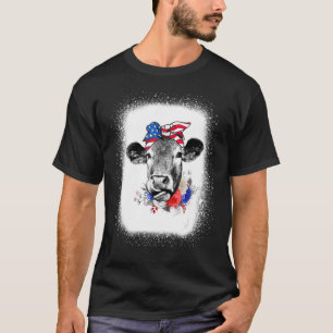 gebleicht Highland Kuh American Flag Patriotic 4. T-Shirt