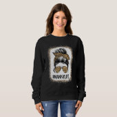 Gebleicht Kindermädchen Leopard, Messy Bun Mutter Sweatshirt (Vorne ganz)