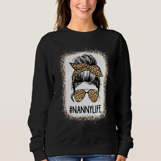 Gebleicht Kindermädchen Leopard, Messy Bun Mutter Sweatshirt (Vorderseite)