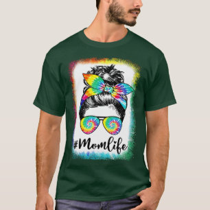 gebleicht Messy Bun Mama Leben Gefärbte Krawatte M T-Shirt
