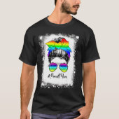gebleicht Messy Bun Proud Mama LGBT Gay Pride Supp T-Shirt (Vorderseite)