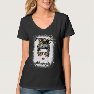 gebleicht Mommy Life Messy Hair Bun Leopard Print T-Shirt