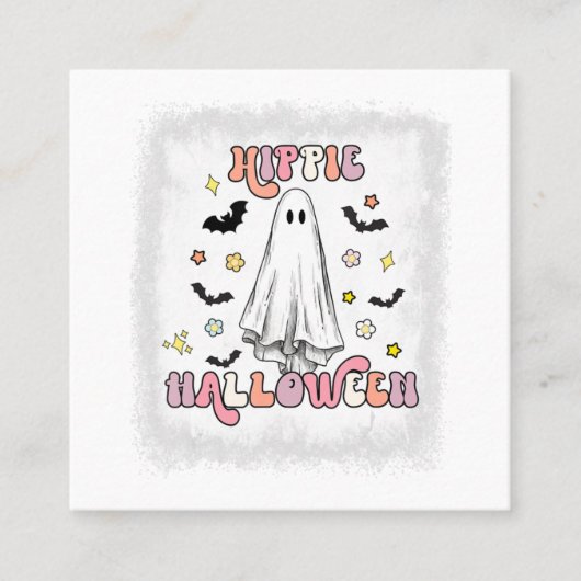 gebleicht Retro Hippie Halloween Ghost Boo Spooky  Quadratische Visitenkarte (Vorderseite)