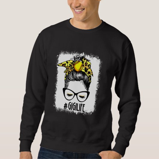 gebleicht Softball Gigi Messy Bun Game Day Mütter Sweatshirt (Vorderseite)