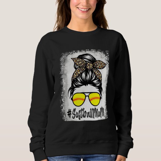 gebleicht Softball Mama Leben mit Leopard und Mess Sweatshirt (Vorderseite)