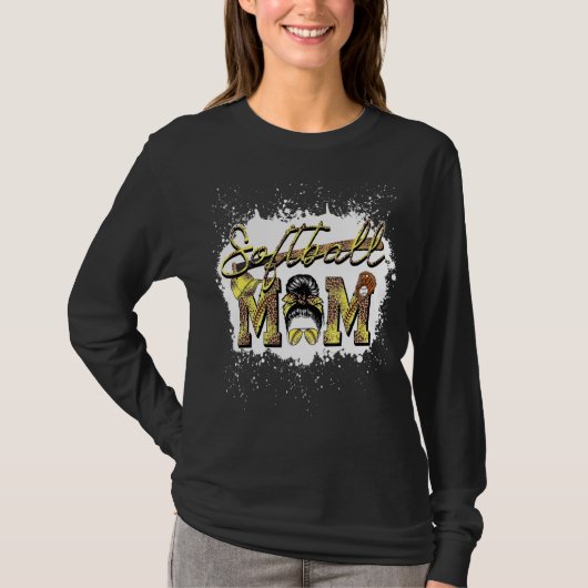 gebleicht Softball Mama Leben mit Leopard und Mess T-Shirt (Vorderseite)