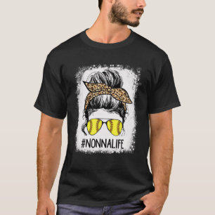 gebleicht Softball Nonna Life Leopard Messy Bun Ga T-Shirt