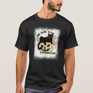 Gebleichte Halloween-Schwarze-Katze-Apotheke-Kürbi T-Shirt