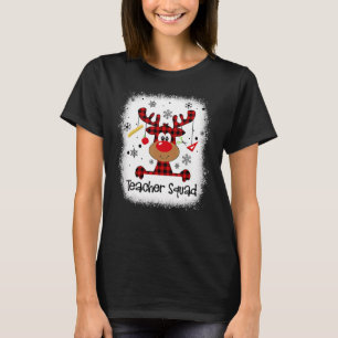 Gebleichtes Lehrer-Team Rentier Rot Kariert Weihna T-Shirt