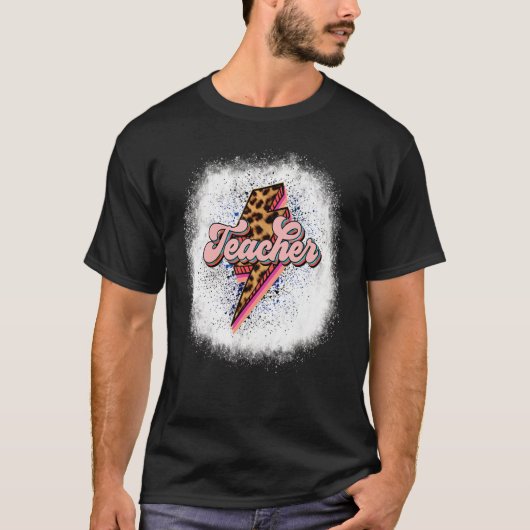 gebleichtes Retro-Lehrer Blitzschlag Bolt Leopard- T-Shirt (Vorderseite)