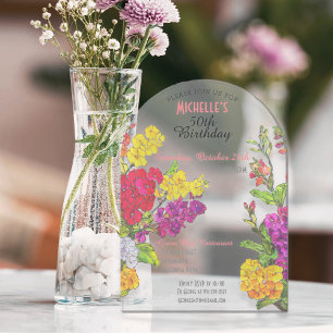 Geblüht 50. Geburtstag durchsichtig chic Acryleinladungen