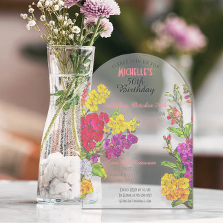 Geblüht 50. Geburtstag durchsichtig chic Acryleinladungen