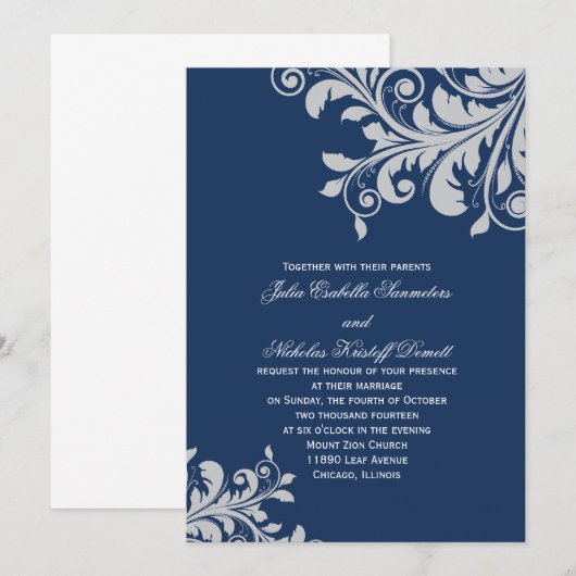 Geblüht Einladung - blau und silber (Vorne/Hinten)