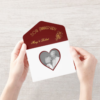 Geblüht Goldenes Jubiläum - Burgund und Gold All-in-One-Einladung