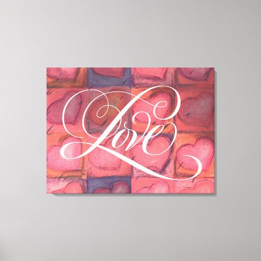 Geblüht Kalligrafie Buchstaben Liebe Rosa Herzen Leinwanddruck (Vorderseite)