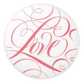 Geblüht LIEBE Kalligrafie Script Rosa Word Ceram Keramikknauf (Vorderseite)