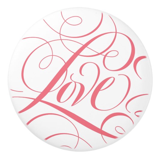 Geblüht LIEBE Kalligrafie Script Rosa Word Ceram Keramikknauf (Vorderseite)