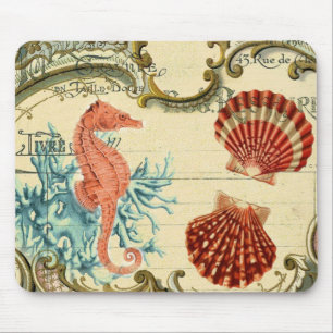 geblüht modernes Vintages seashell-Seepferd Mousepad