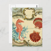 geblüht modernes Vintages seashell-Seepferd Postkarte (Vorne/Hinten)