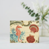 geblüht modernes Vintages seashell-Seepferd Postkarte (Stehend Vorderseite)