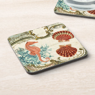 geblüht modernes Vintages seashell-Seepferd Untersetzer