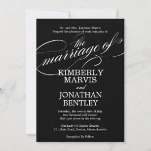 Geblüht Text Vintage Hochzeit Einladung in Schwarz