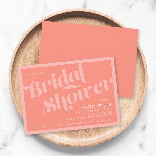 Geblüht Typografie Korallenlachs Brautparty Einladung