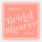 Geblüht Typografie Korallenlachs Brautparty Quadratischer Aufkleber (Vorderseite)