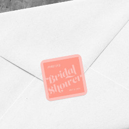 Geblüht Typografie Korallenlachs Brautparty Quadratischer Aufkleber