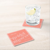Geblüht Typografie Korallenlachs Brautparty Rechteckiger Pappuntersetzer (Vor Ort)