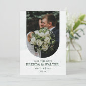 Gebogene Grünpflanzen Weiße Rose Foto Hochzeit Einladung (Stehend Vorderseite)